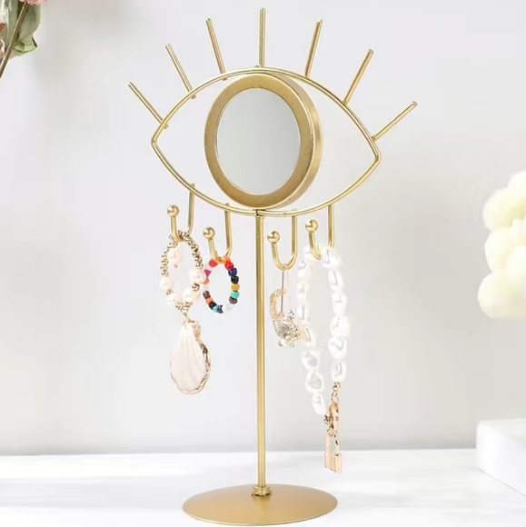 PRICE SLASH! Gold Evil Eye Mirrored Jewelry Stand Display Organizer Statue Boho - Picture 2 of 9